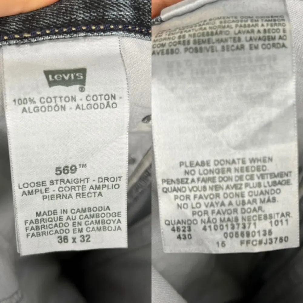 Levi’s 569 Loose Straight Jeans 36x32 Vintage Wash 2011 Stained Thrashed